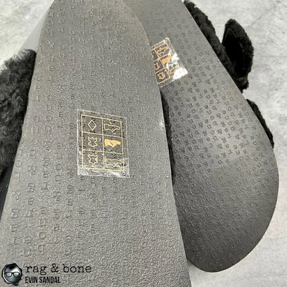 RAG & BONE EVIN GENUINE SHEARLING PLATFORM SLIDE SANDAL IN BLACK US SIZE 6 EU 36